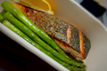 Crispy skin salmon with asparagus