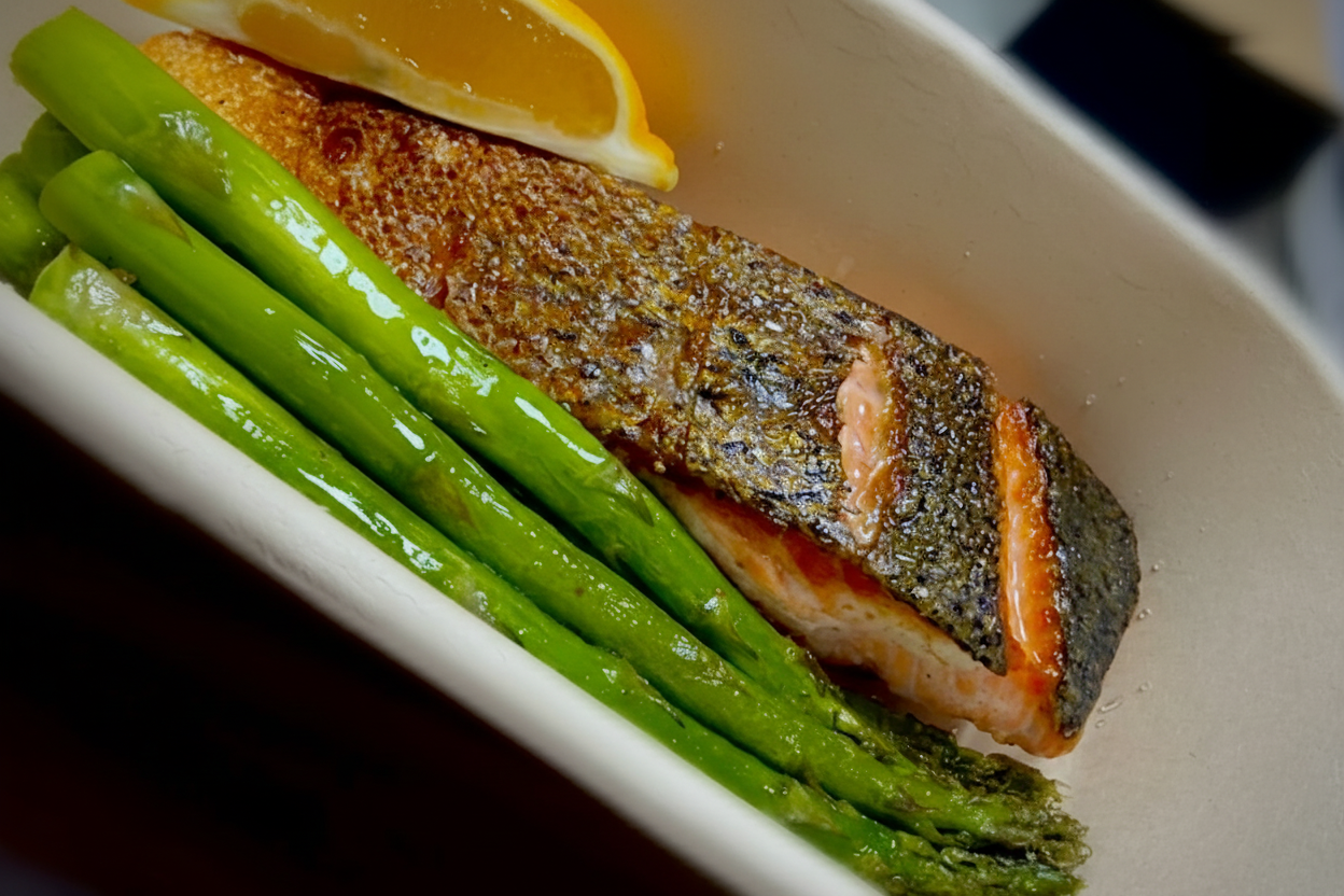 Crispy skin salmon with asparagus