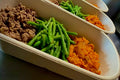 Lean beef with sweet potato mash and green beans