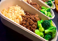 Lean beef with rice and broccoli