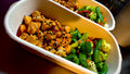 Sweet & sour chicken with rice and Asian veggies