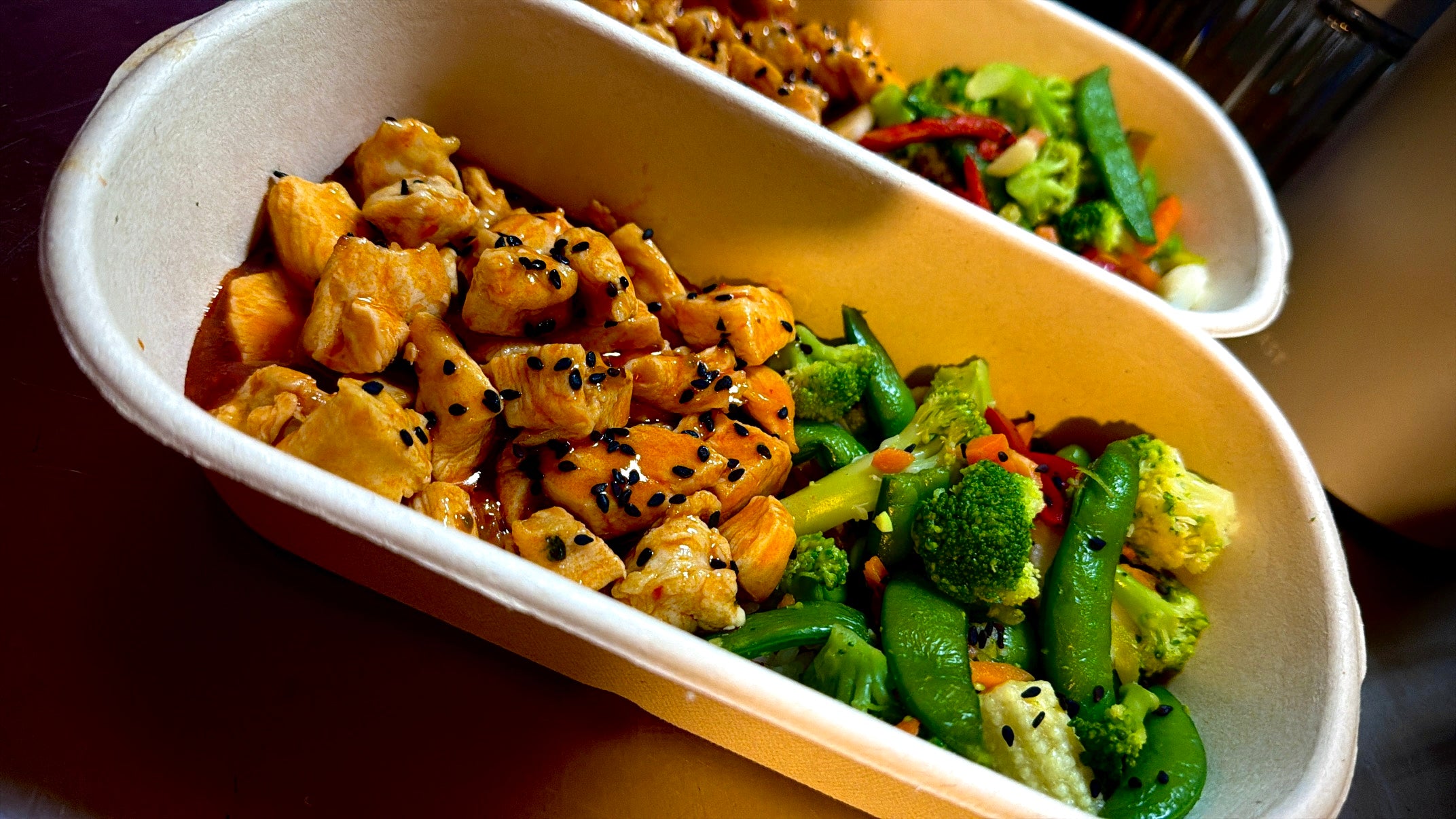 Sweet & sour chicken with rice and Asian veggies