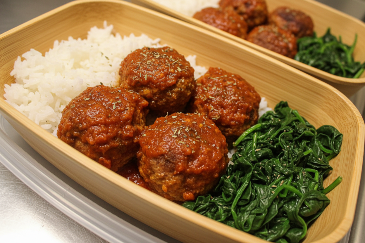 Turkey meatballs with rice and spinach